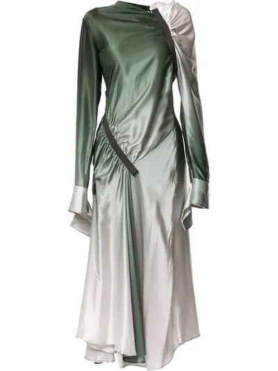 Christopher Esber Incline Ombr? Silk-satin Midi Dress In Green