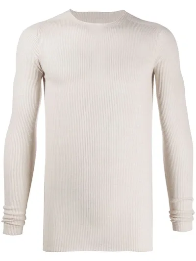 Rick Owens Ribbed Long Sleeve T-shirt In Pearl