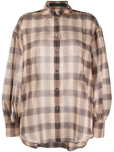 Rokh Check-print Oversized Shirt In 732champagne/navy