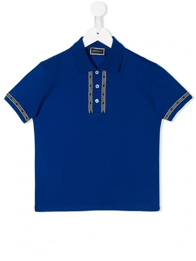 Young Versace Kids' Logo Embroidered Polo Shirt In Blu