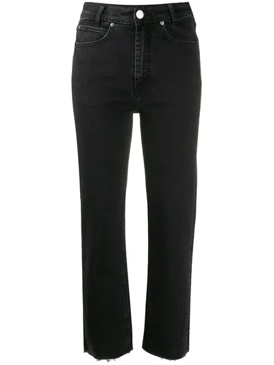 Sandro Jayn Cropped Straight-leg High-rise Stretch-denim Jeans In Black