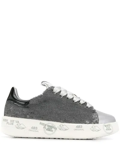 White Premiata Belle Sequin Sneakers In Grey