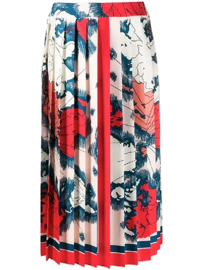 Victoria Victoria Beckham Map Print Pleated Skirt In Red