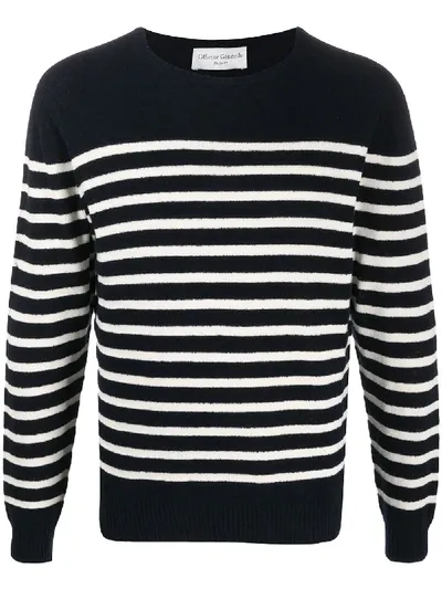 Officine Generale Ansel Striped Textured-cotton Sweater In Blue