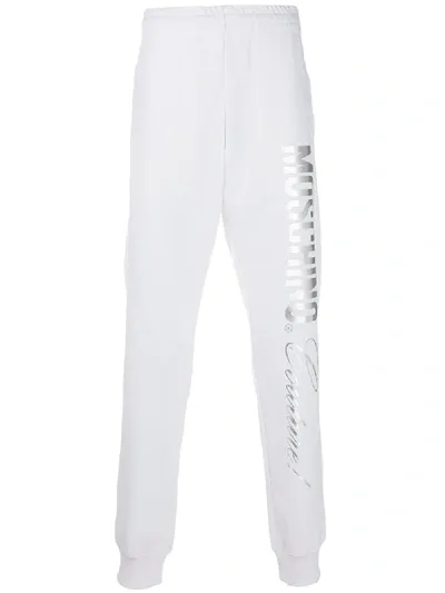 Moschino Metallic Logo Print Track Pants In White