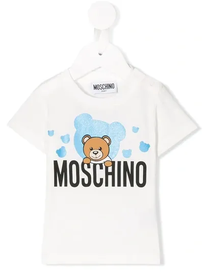 Moschino White Babyboy T-shirt With Black Logo And Teddy Bear