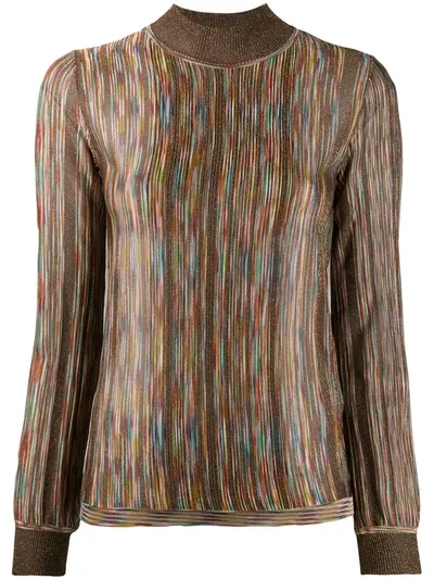 Missoni Funnel Neck Intarsia Knit Sweater In Gold