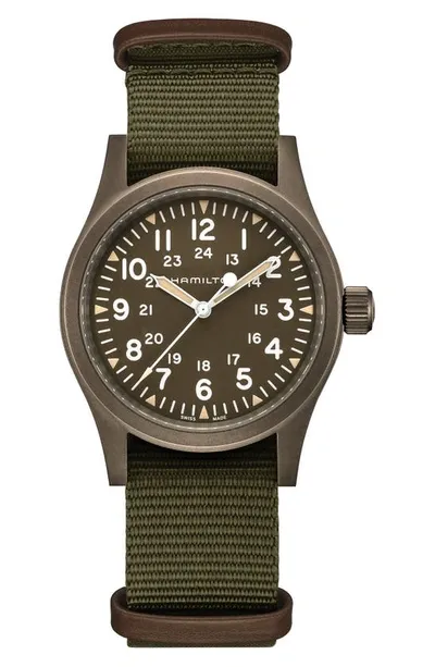 Hamilton Khaki Field Mechanical Nato Strap Watch, 38mm In Green