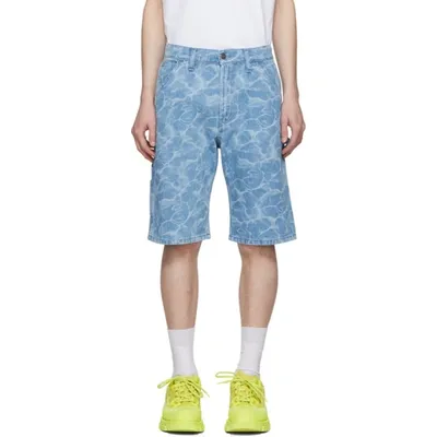 Msgm Dyed Water-effect Denim Shorts In Blue