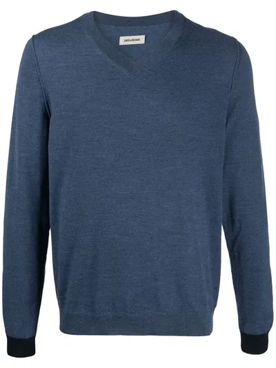 Zadig & Voltaire Keddy Contrasting-cuffs Pullover In Blue