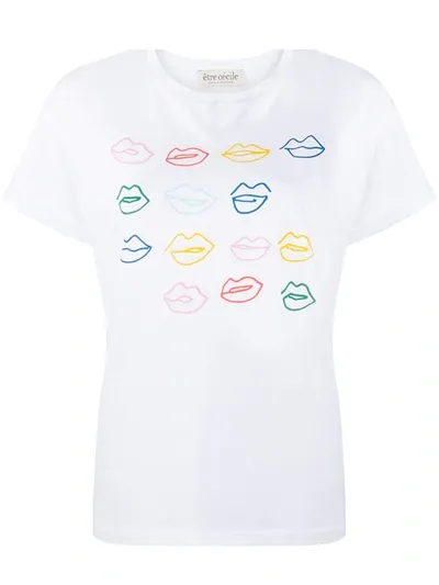 Etre Cecile Kiss Grid And Miss You Print T-shirt In White