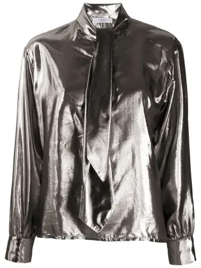 Roseanna Metallic Tied Neck Shirt In Silver