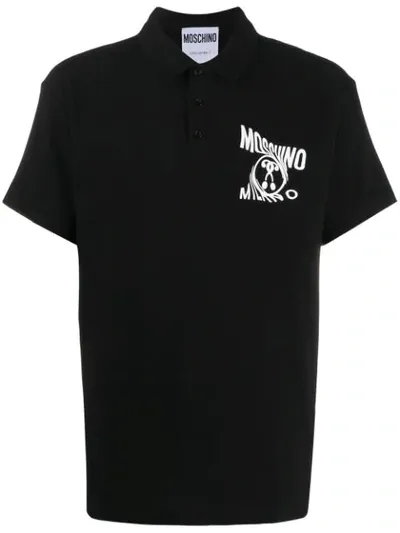 Moschino Twisted Logo Polo Shirt In Black