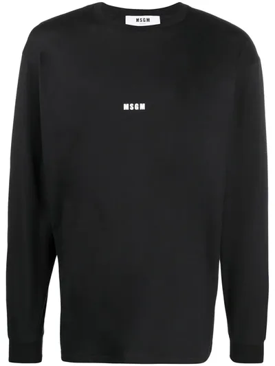 Msgm Logo Print Long-sleeve T-shirt In Black