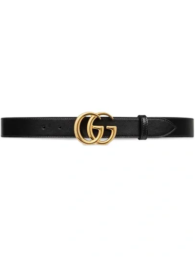 Gucci Wide Leather Belt With Double G Buckle In Black