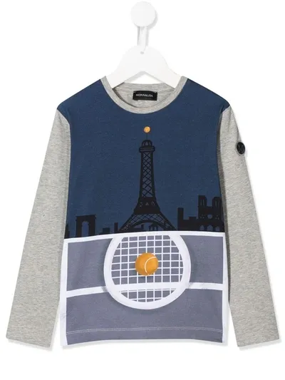 Monnalisa Kids' Long Sleeve Tennis Print T-shirt In Blue