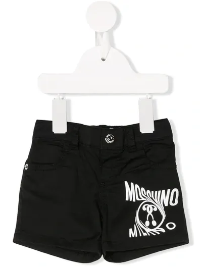 Moschino Babies' Distorted Logo Print Shorts In Black