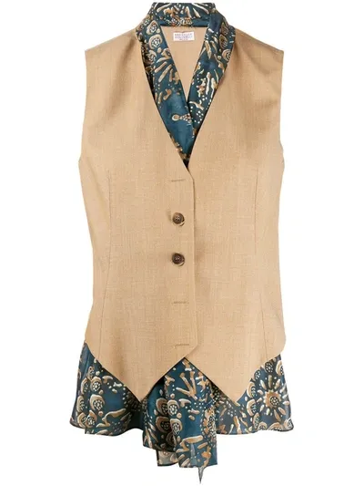 Brunello Cucinelli Layered Slim-fit Waistcoat In Neutrals