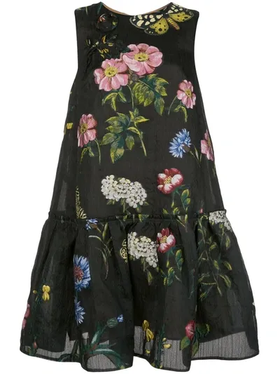 Oscar De La Renta Floral Jacquard Shift Dress In Black