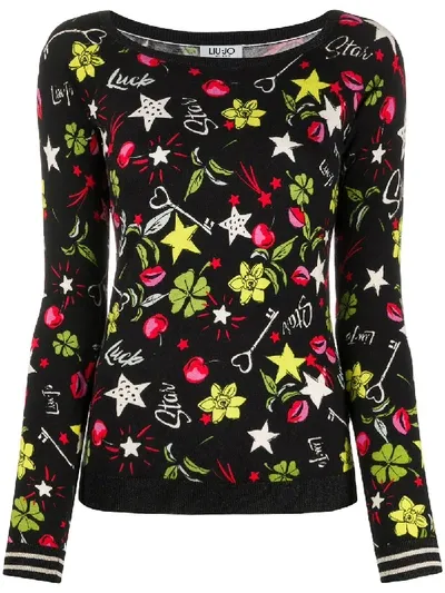 Liu •jo Lucky Pop Print Jumper In Black