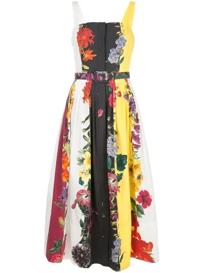 Oscar De La Renta Floral-print Stretch-cotton Poplin Midi Dress In Yellow