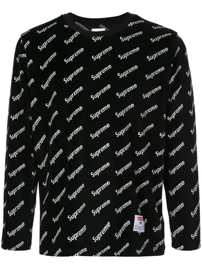 Supreme Velour Diagonal Logo L/s Top In Black