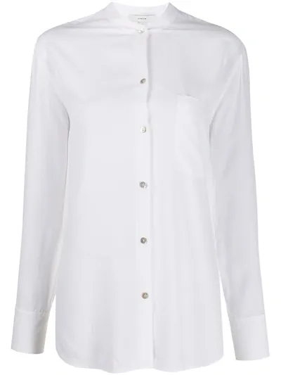 Vince Shirred Band Collar Silk Blouse In White