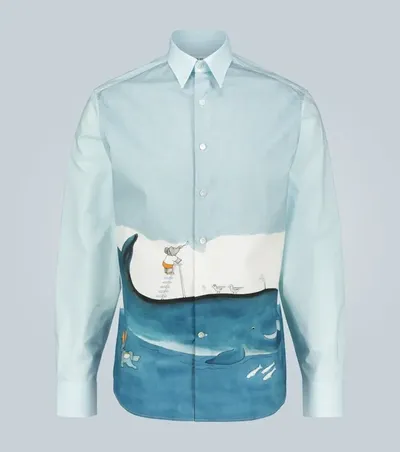 Lanvin Babar Printed Cotton Shirt In Blue