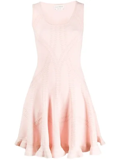 Alexander Mcqueen Abstract Pattern Ruffled Mini Dress In Pink