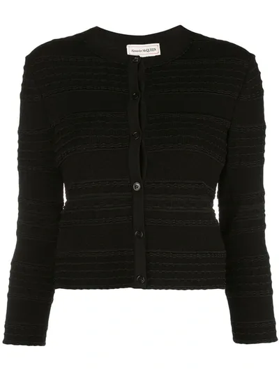 Alexander Mcqueen Cropped Textured Knit Cardigan In Black