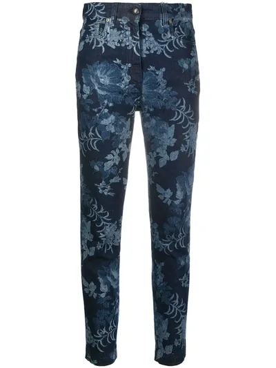 Etro Floral-print High-rise Slim-leg Jeans In Blue