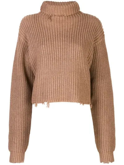 Rta Beau Distressed Ribbed Cotton Turtleneck Sweater In Desert Sand