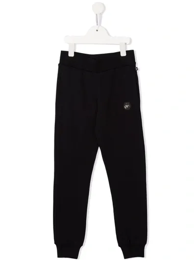 Philipp Plein Junior Logo-plaque Track Pants In Black