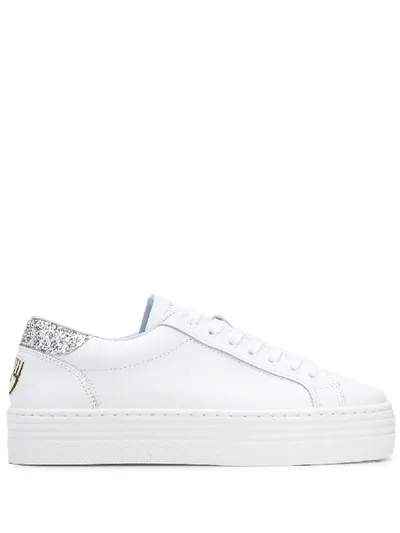 Chiara Ferragni Eye Sneakers In White Leather In Bianco