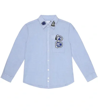 Little Marc Jacobs Kids' Button-up Long Sleeve Shirt In Blue