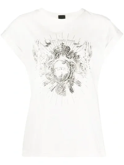 Pinko Fringed Graphic Print T-shirt In White