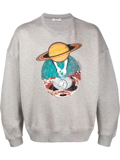 Valentino Soul Planets Crew Neck Sweatshirt In Grey