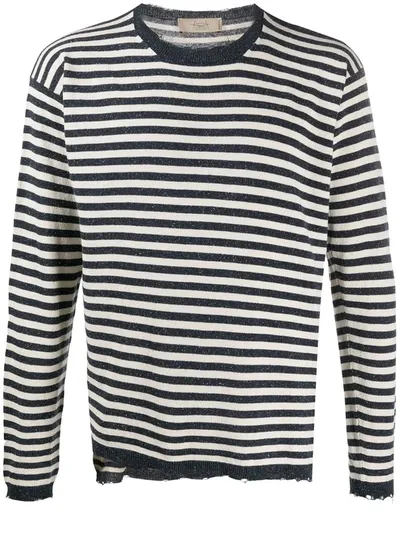 Maison Flaneur Striped Distressed Jumper In White