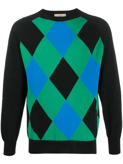 Maison Flaneur Argyle Pattern Cotton Jumper In Black