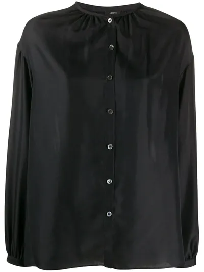 Joseph Band-collar Gathered Satin Blouse In Black