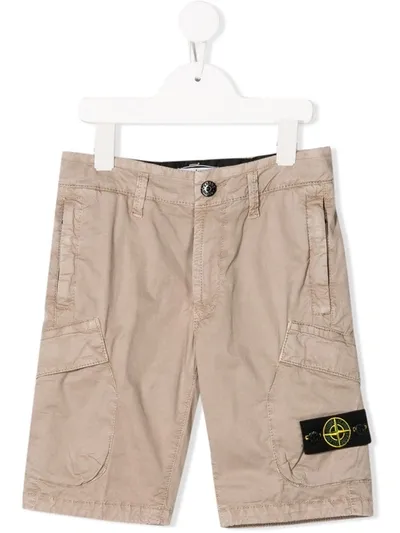 Stone Island Junior Kids' Logo Patch Shorts In Neutrals