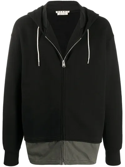 Marni Contrast Panel Hoodie In Black