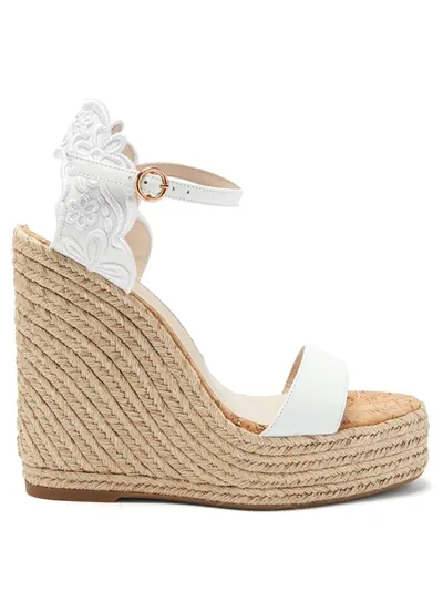 Sophia Webster Cassia Embroidered Espadrille Wedge Sandals In White