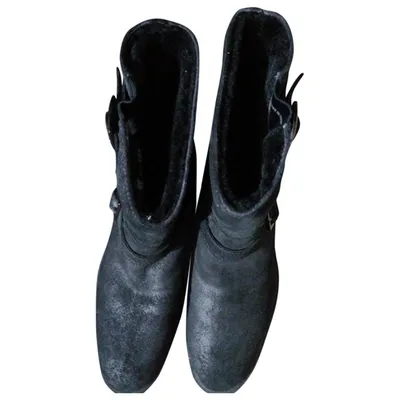 Pre-owned Hogan Leather Biker Boots In Black