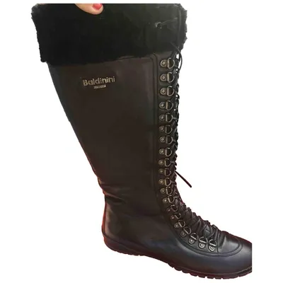 Pre-owned Baldinini Leather Snow Boots In Black