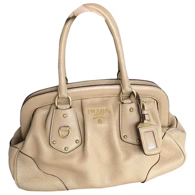 Pre-owned Prada Leather Clutch Bag In Beige