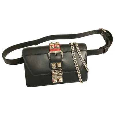 Pre-owned Prada Elektra Leather Clutch Bag In Black