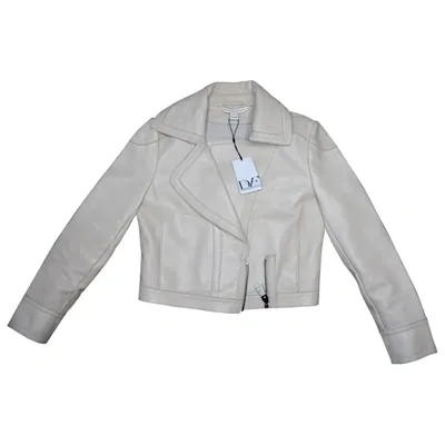 Pre-owned Diane Von Furstenberg Leather Biker Jacket In Beige