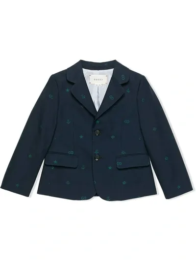 Gucci Kids' Children's Symbols Jacquard Cotton Jacket In Blue