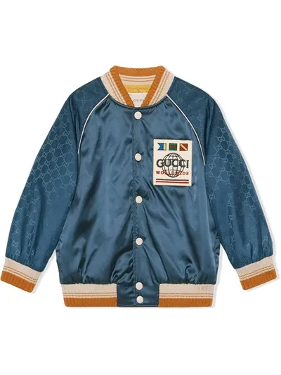 Gucci Kids' Nylon Bomber Jacket In Blu